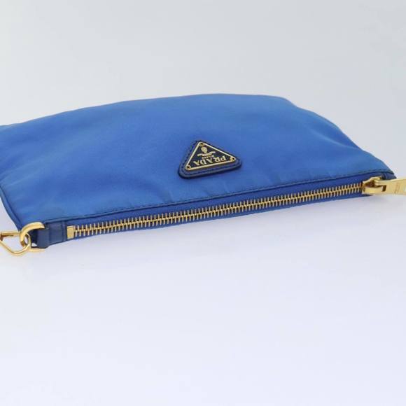 PRADA Accessory Pouch Nylon Blue Gold Auth 90956 - Picture 6 of 16